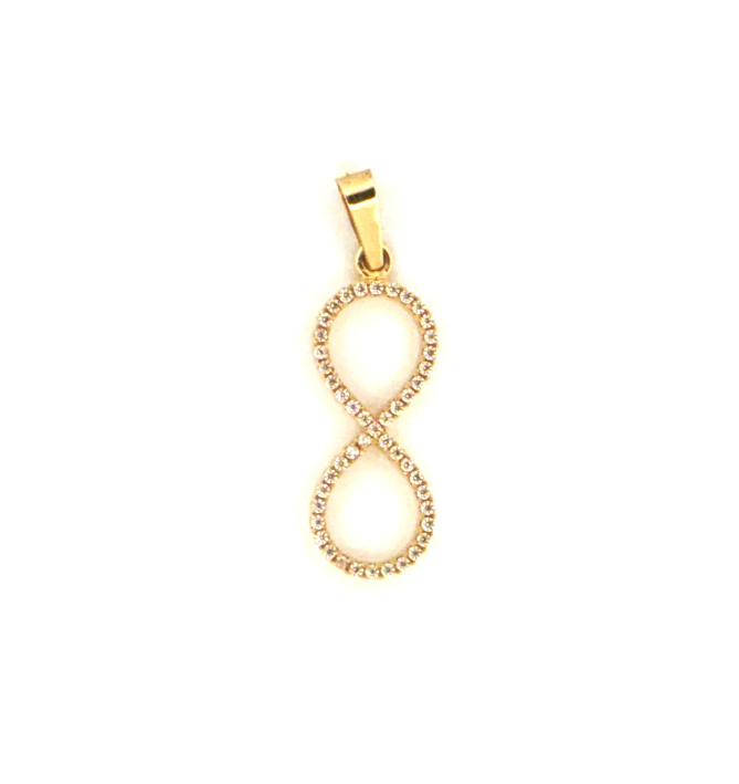 Colgante con el símbolo del infinito de oro amarillo de 18 quilates con circonitas, peso: 1,3 g