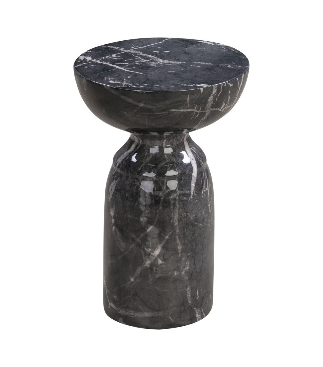 Mesa auxiliar redonda de hormigón para interior/exterior de mármol negro Ellen