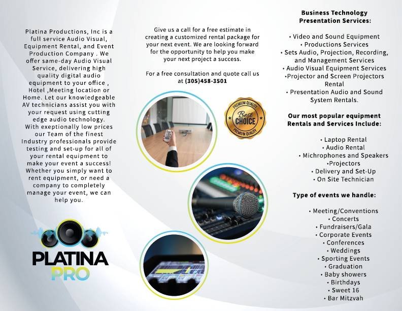 Ofrecemos alquiler de micrófonos, pantallas, sistemas de sonido, altavoces, proyectores y más