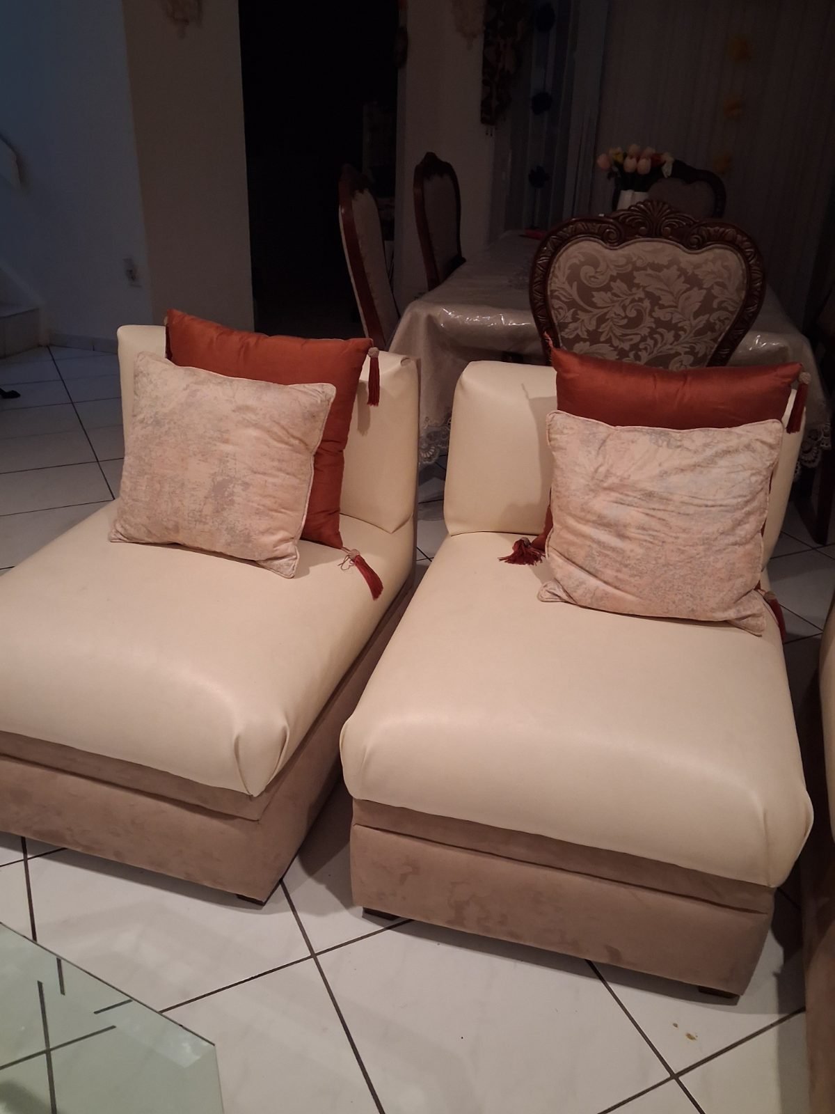 3 piece beige vinyl living room set p
