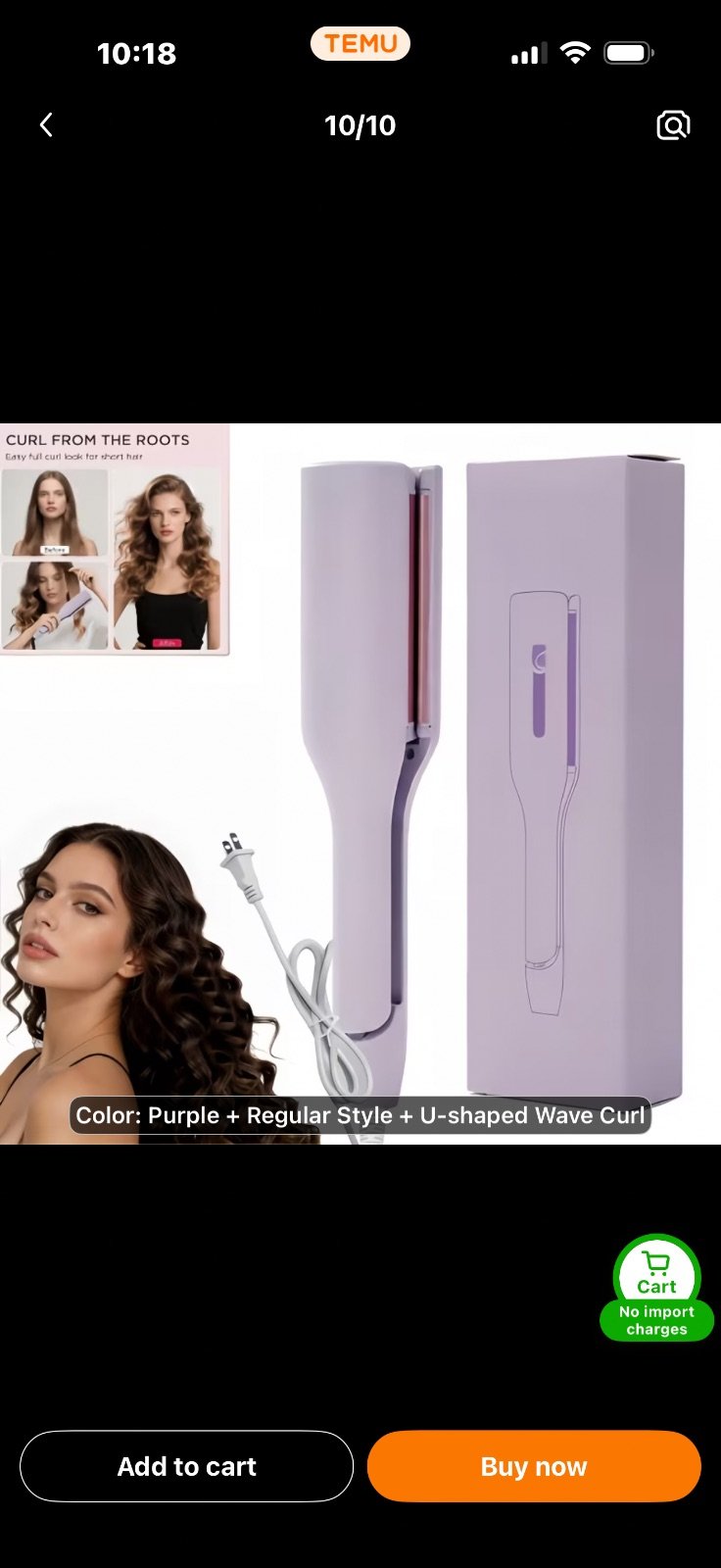 Rizador de cabello morado con diseño en U