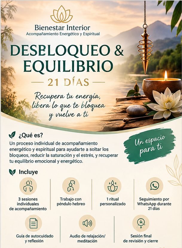 Programa de desbloqueo y equilibrio de 21 días con 3 sesiones Péndulo Hebreo