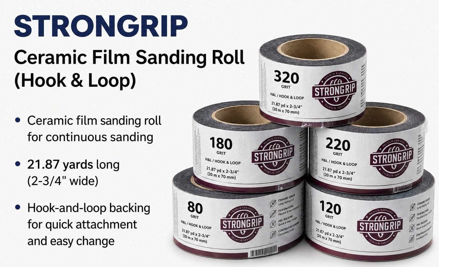 STRONGRIP Ceramic Roll 20M H&L Velcro – P80 P120 P180 P220 P320