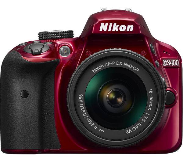 Cámara Nikon D3400 DSLR 24.2 MP, cuerpo rojo, lente AF-P 18-55 mm